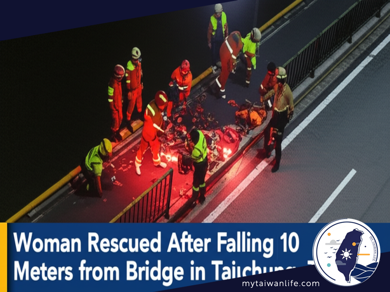 Woman Rescued After Falling 10 Meters from Bridge in Taichung, Taiwan
