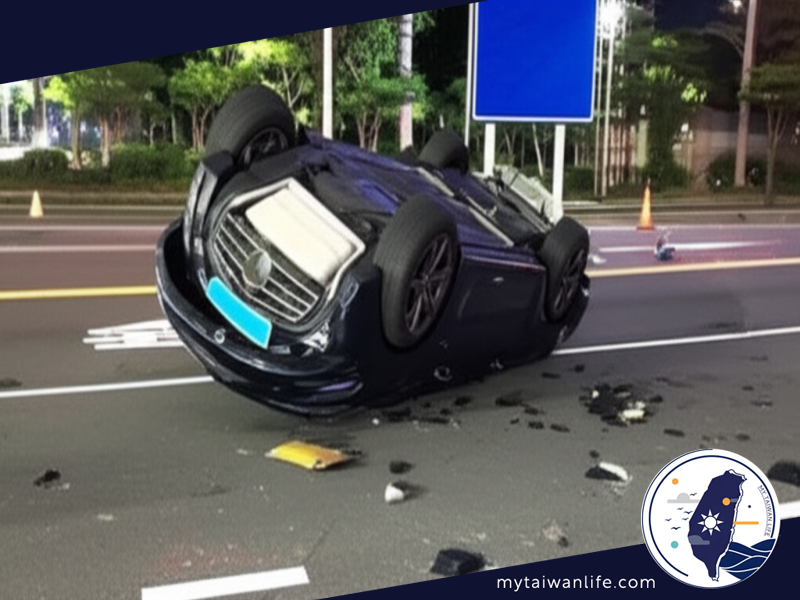 Mercedes Driver in Taiwan's Taoyuan in a Bizarre Accident: Crashes, Flips, and a Fake License Plate